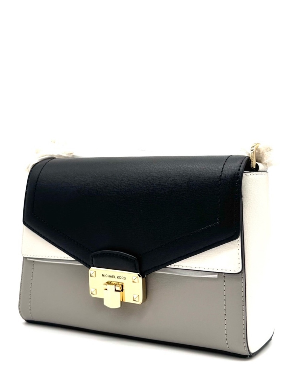 Michael Kors Kinsley Medium Shoulder Flap Crossbody Bag Optic White Multi